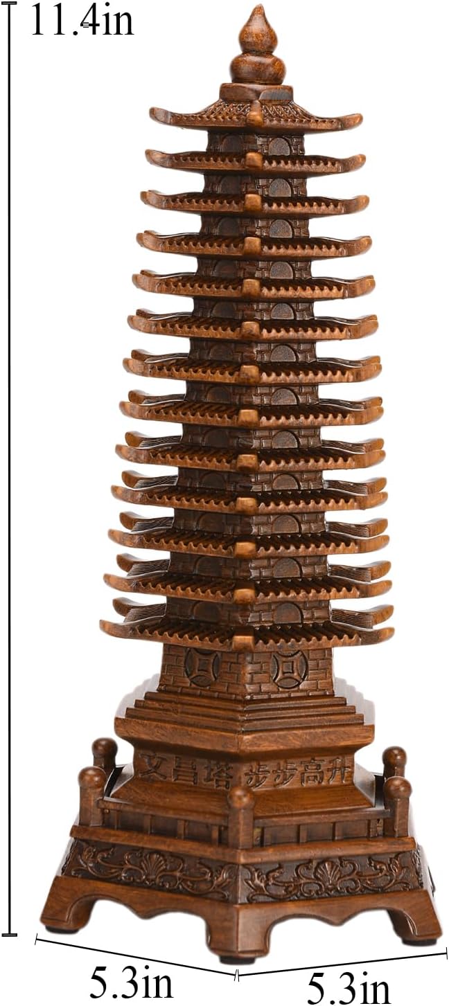 BRABUD Resin Fengshui 13 Level Pagoda Wenchang Tower Statue Brown 11.4''(H) Protection Business Rises Figurine Buddhism Temple Home Office Decoration TQGJBS703