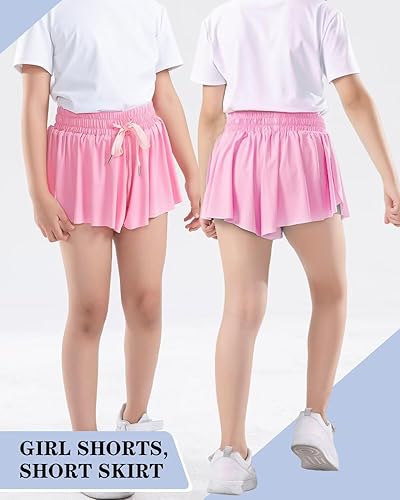 Miniatura 5 de Pantalones cortos fluidos para niñas con forro de elastano, pantalones cortos de mariposa 2 en 1 con bolsillos para deportes, correr, atletismo