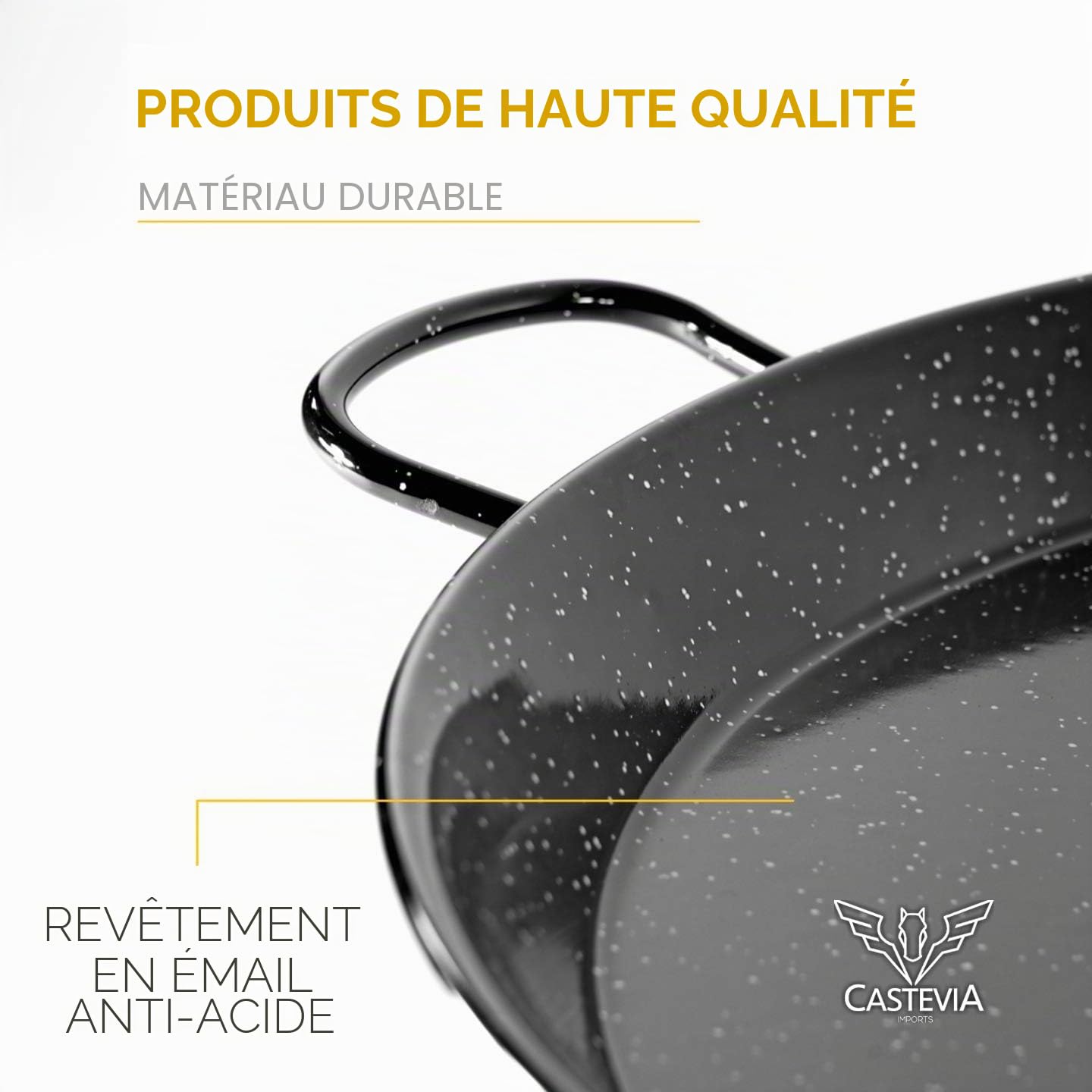 VAELLO - Plat à Paella en Métal Émaillé - Plat de Cuisson Résistant - Accessoire Cuisine Extérieure Facile à Nettoyer - Poêle à Paella à 2 Poignées, Ø 70 cm