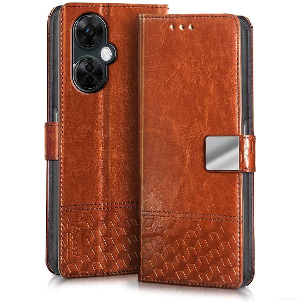 FLIPPED Hand Stitched Honeycomb Dual Design Back Flip Cover Case for 1+ OnePlus Nord CE 3 5G (Shock Proof | Leather Finish | Wallet Case Card Holders & Stand) - Tanned Brown (B0CH3NFZ5H) Amazon Price History, Amazon Price Tracker
