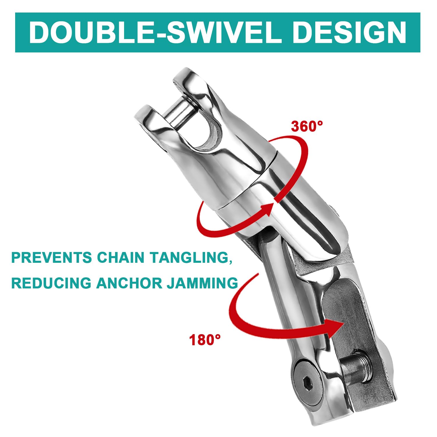 Double-Swivel Boat Anchor Chain Connector, Heavy-Duty 316 Stainless Steel 1/4 Inch-5/16 Inch Anchor Connector, High Load Capacity, with Allen Wrench - Image 2