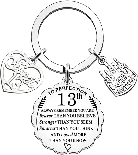 JETTOP 13th Birthday Gift for Girls Sweet Happy Birthday Inspirational Keyring Gifts for Teenager Keychain (13th)