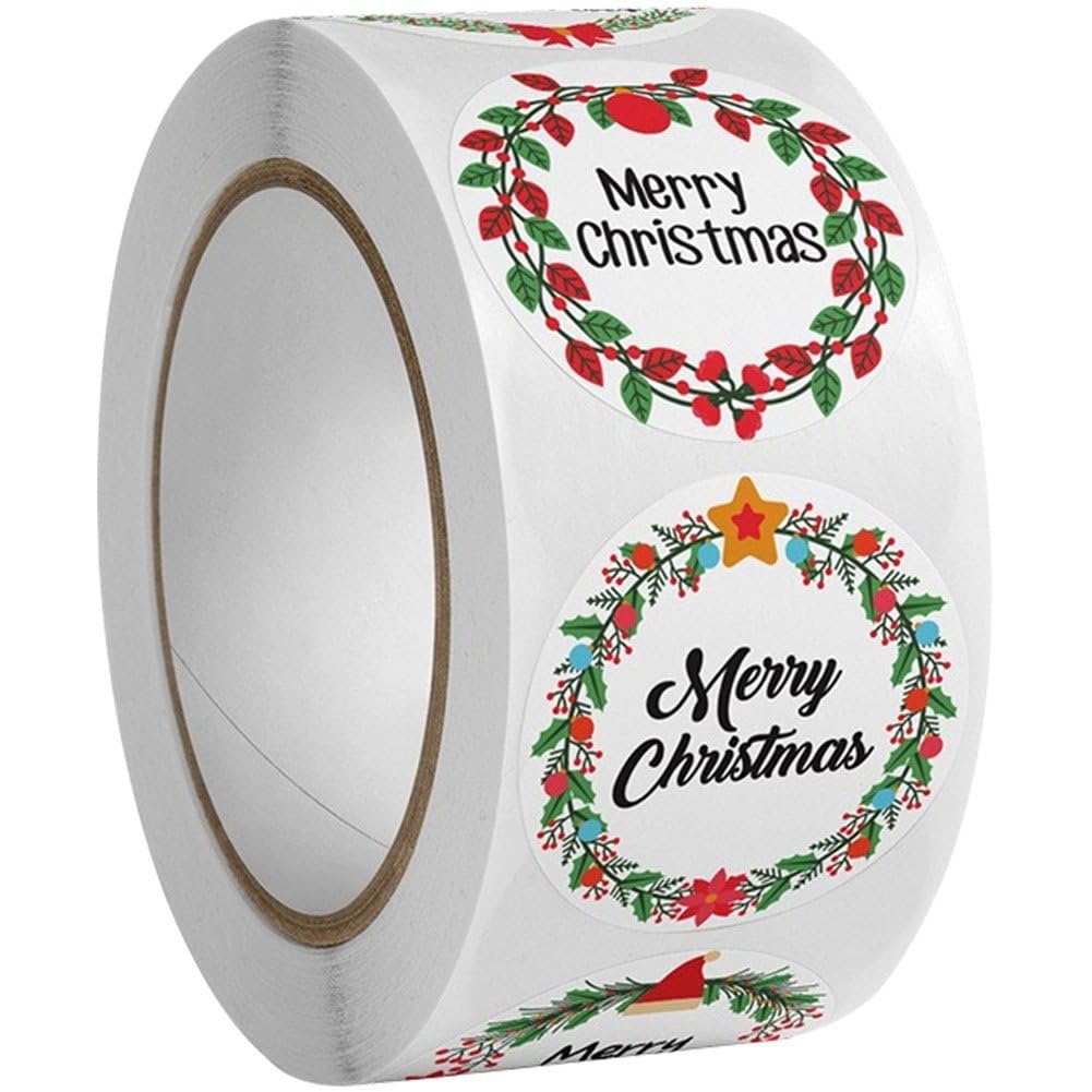 Sanfly Wreaths Christmas Sealing Stickers 500 Pcs Xmas Label Sticker Round Christmas Adhesive Gift Tag Sticker For Gift Packing Cards Envelopes