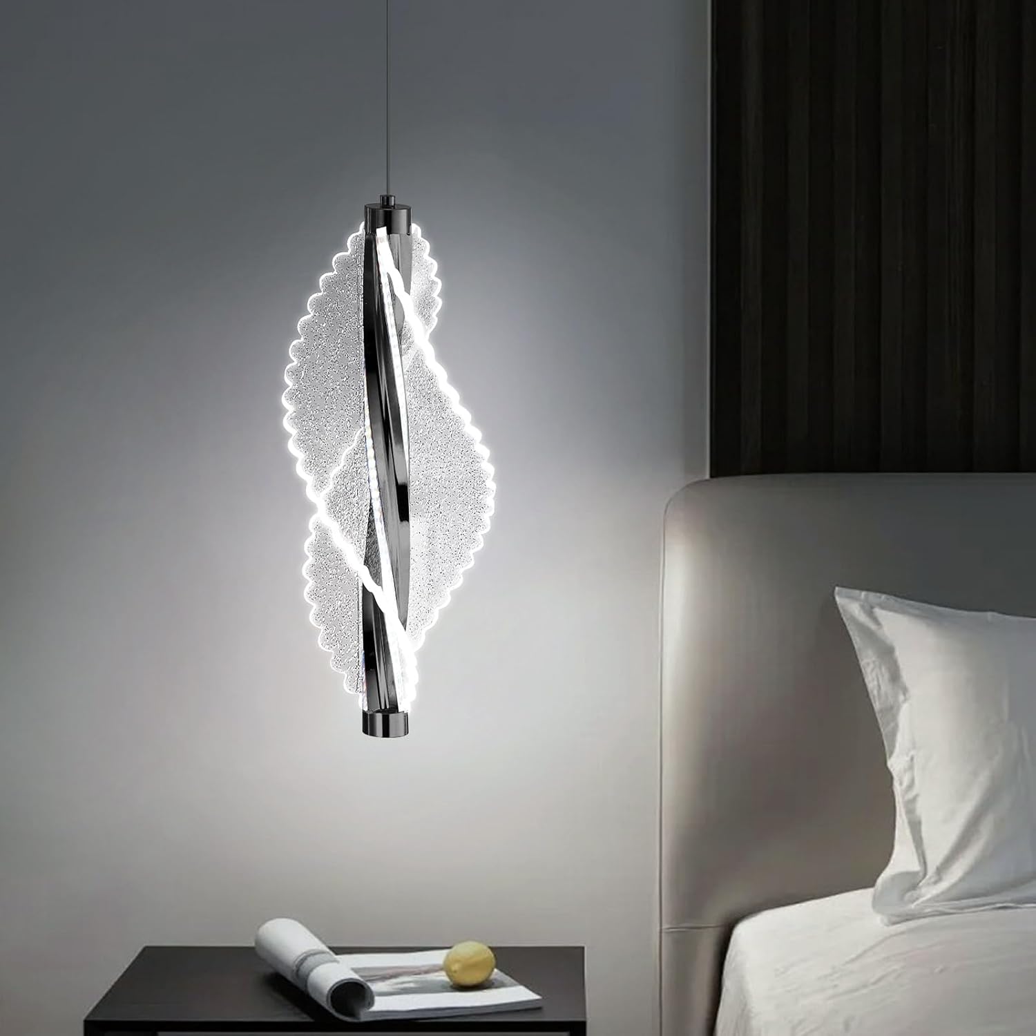 1-Light Pendant Lights for Kitchen Island Acrylic Hanging Light Modern Chandelier for Dining Room Bedroom Corridor Dimmable LED Included Black