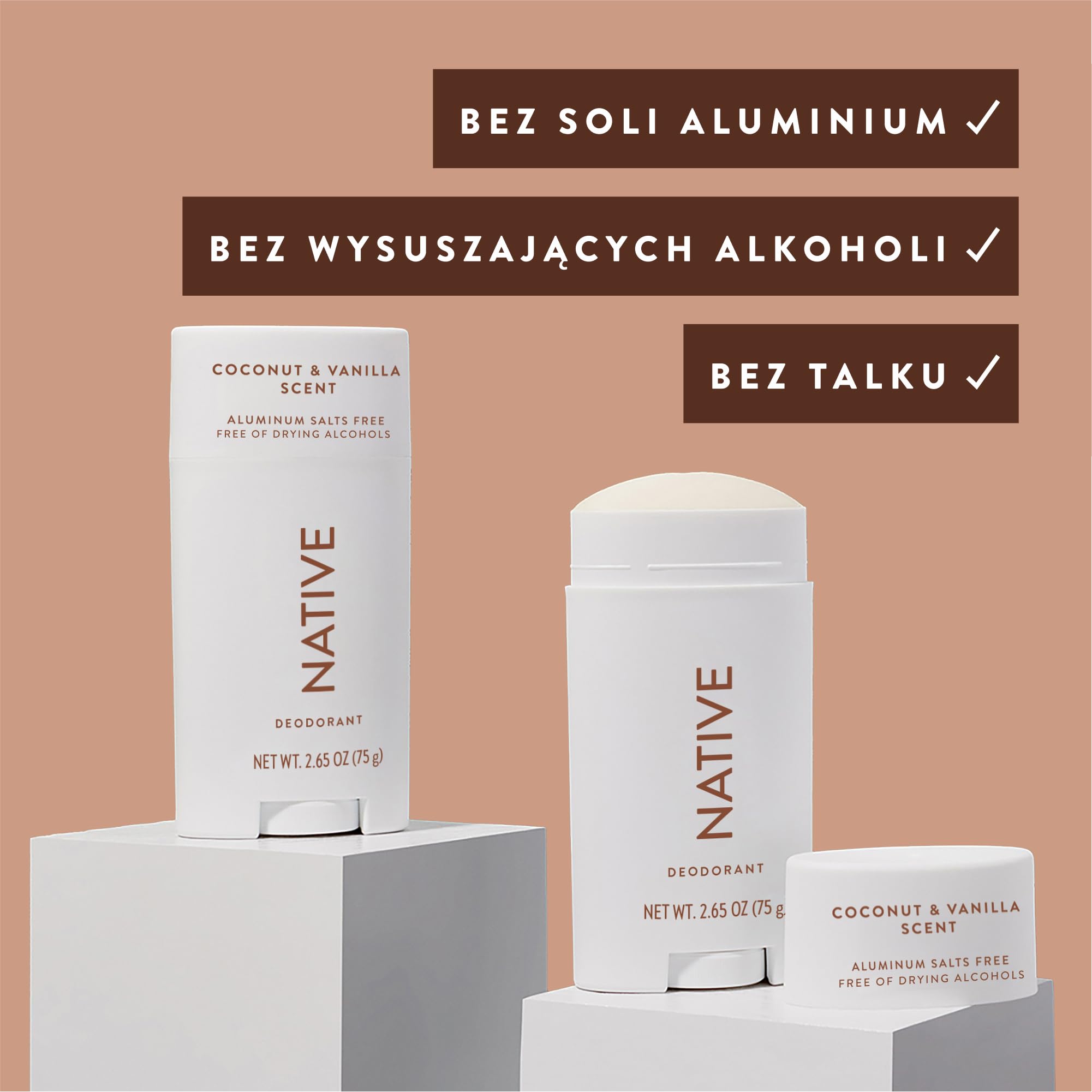 Native dezodorant dla kobiet i mężczyzn - bez alkoholu i aluminium - zapach kokosowo waniliowy - naturalny ekstrakt z masła shea, oleju kokosowego i sody - 72-godzinna kontrola zapachu (3 x 75ml)