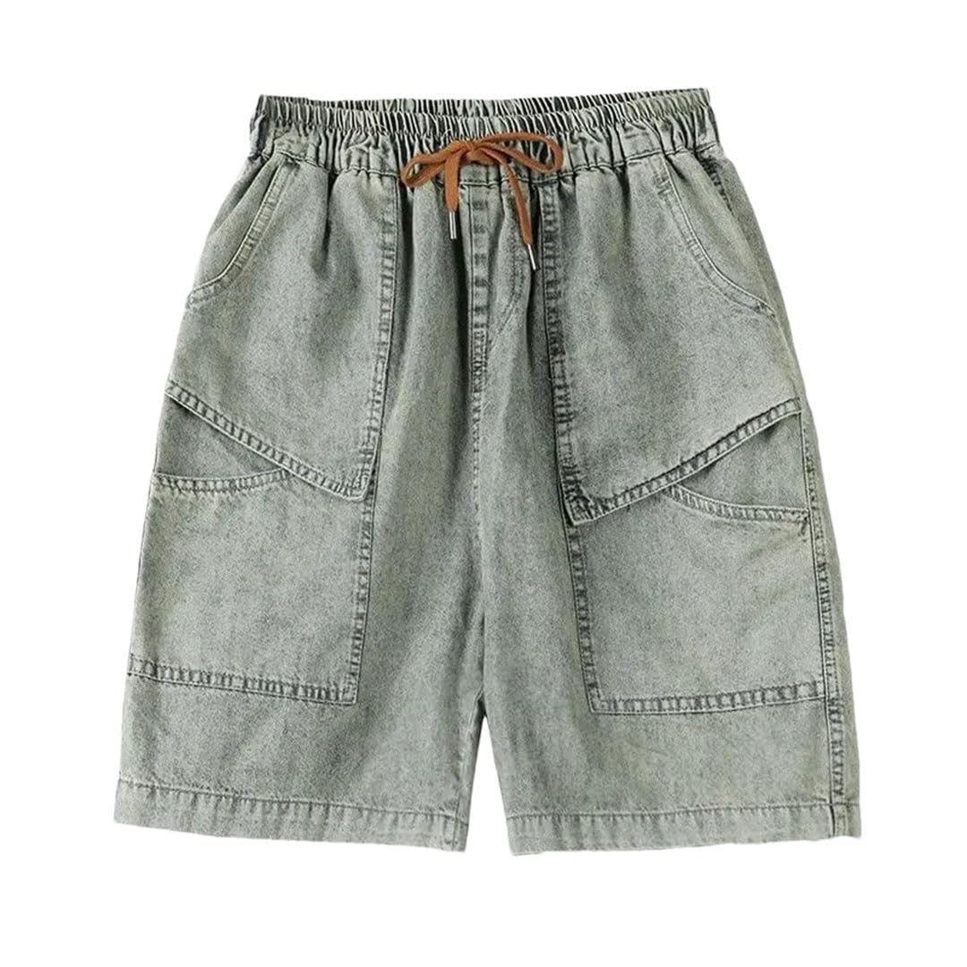 Odzież damska Elastyczny pas Cienkie Jeansy Szorty Slim All-Match High Waist Pocket Lacing Spodnie, NIEBIESKI, XL