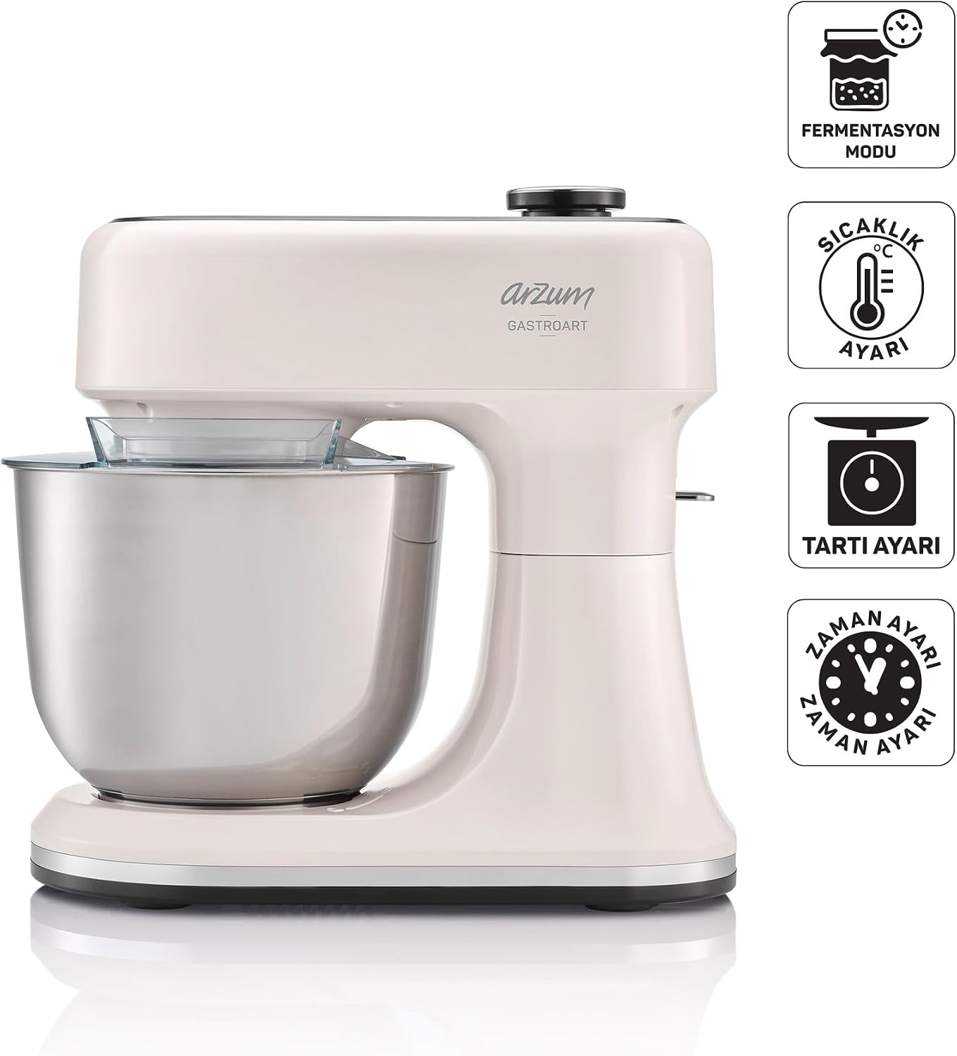 Arzum AR1190 Gastroart Stand Mikser 1500W, 12 Hız Ayarı, Dahili Tartı ve Fermentasyon Özelliği, Krem