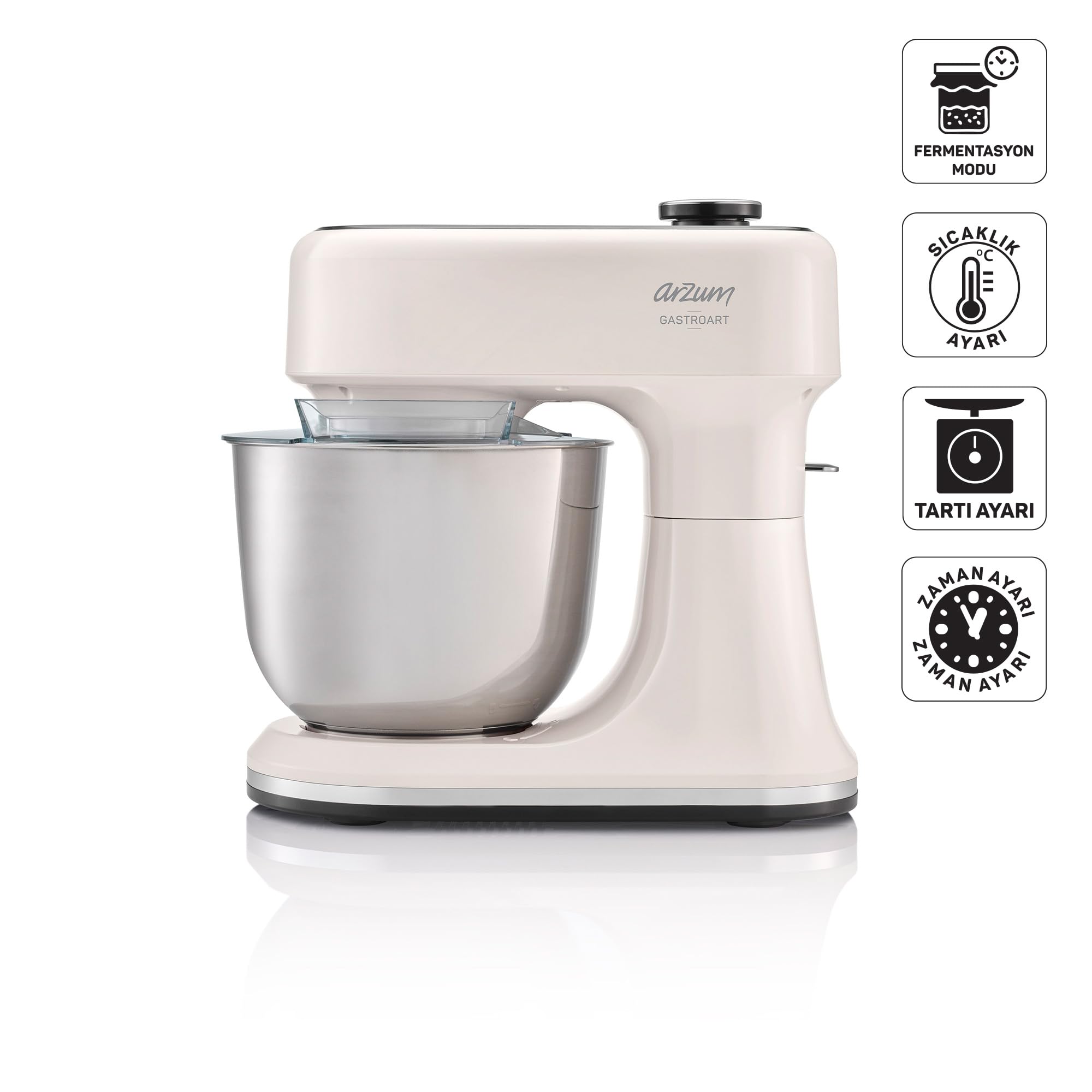 Arzum AR1190 Gastroart Stand Mikser 1500W, 12 Hız Ayarı, Dahili Tartı ve Fermentasyon…