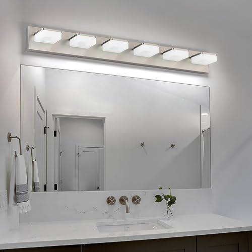 Miniatura 2 de Luces de tocador de níquel cepillado para baño, 6 luces, accesorios de iluminación para espejo de 39 pulgadas, ajustable, 5500 K, moderna luz LED de