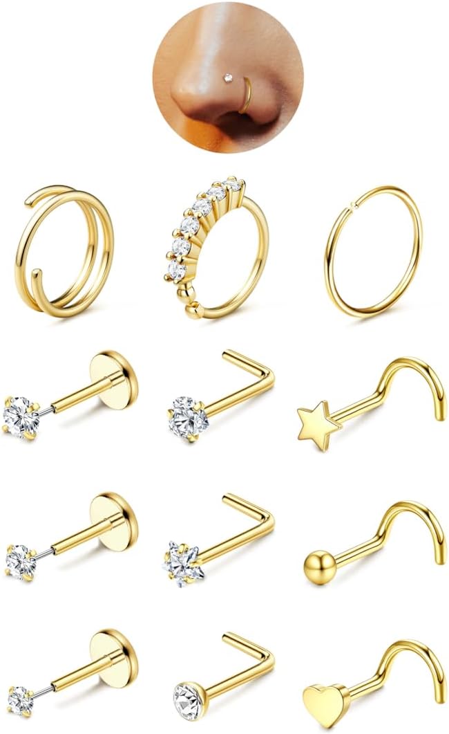 Gold nose rings for women hypoallergenic surgical steel jewelry