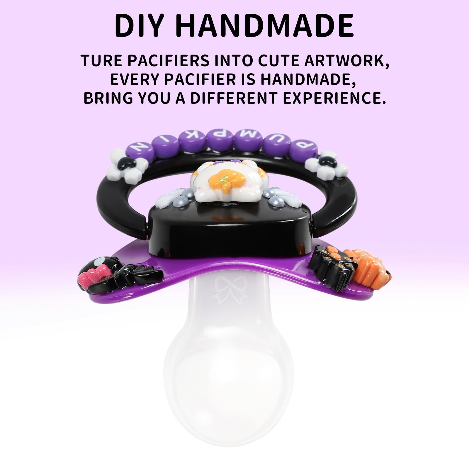 CutiePlusU Adult-Size Pacifier Dummy for Adults DIY Handmade Large Shield - Purple Pumpkin Kitty - Image 3