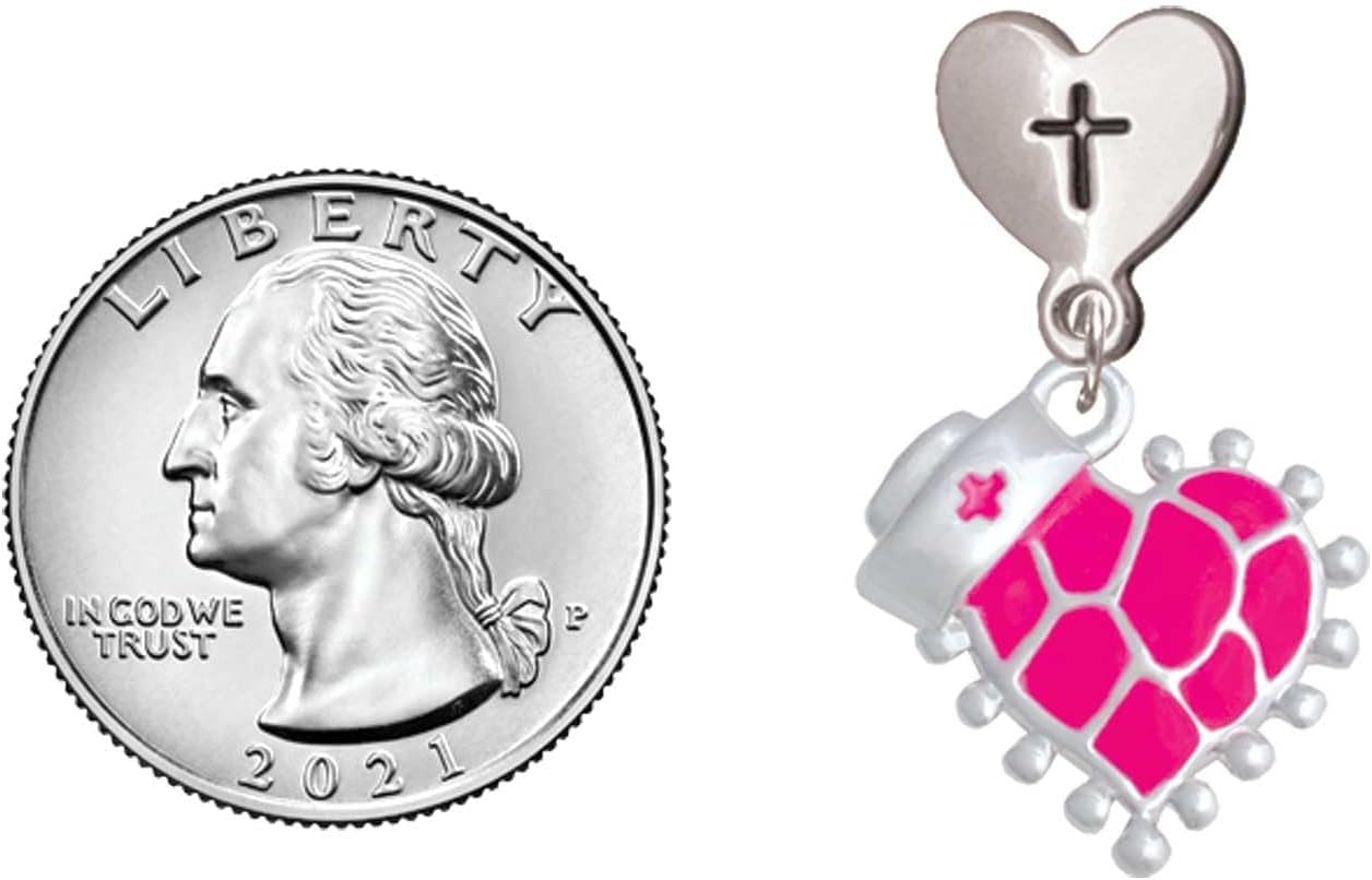 Delight Jewelry Animal Print Heart with Nurse Hat Silvertone Cross in Heart Post Dangle Earrings