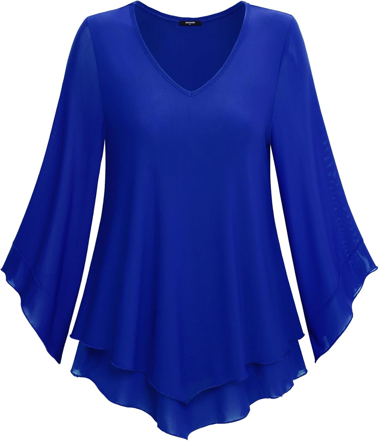 Lotusmile Womens Dressy Blouse Double Layers Mesh Shirt Ruffle 3/4 Flared Sleeve Tunic Tops - Image 3
