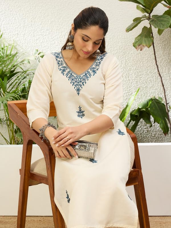 Image of Women's Silk Blend Embroidery Straight Kurta | Ethnic Kurtas for Women | Kurtis for Women Festive, Casual Office Wear Ethnic Kurta for Women