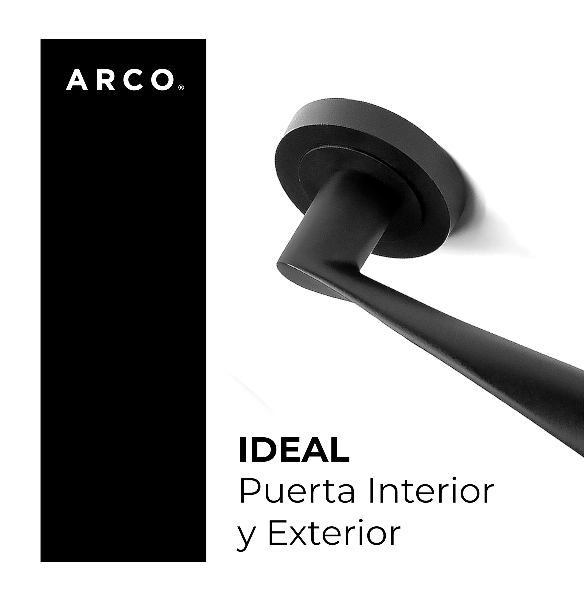 ARCO · Pack para 5 puertas. Lote de 5 juegos de manillas para puerta, acabado negro. Fabricado en aluminio