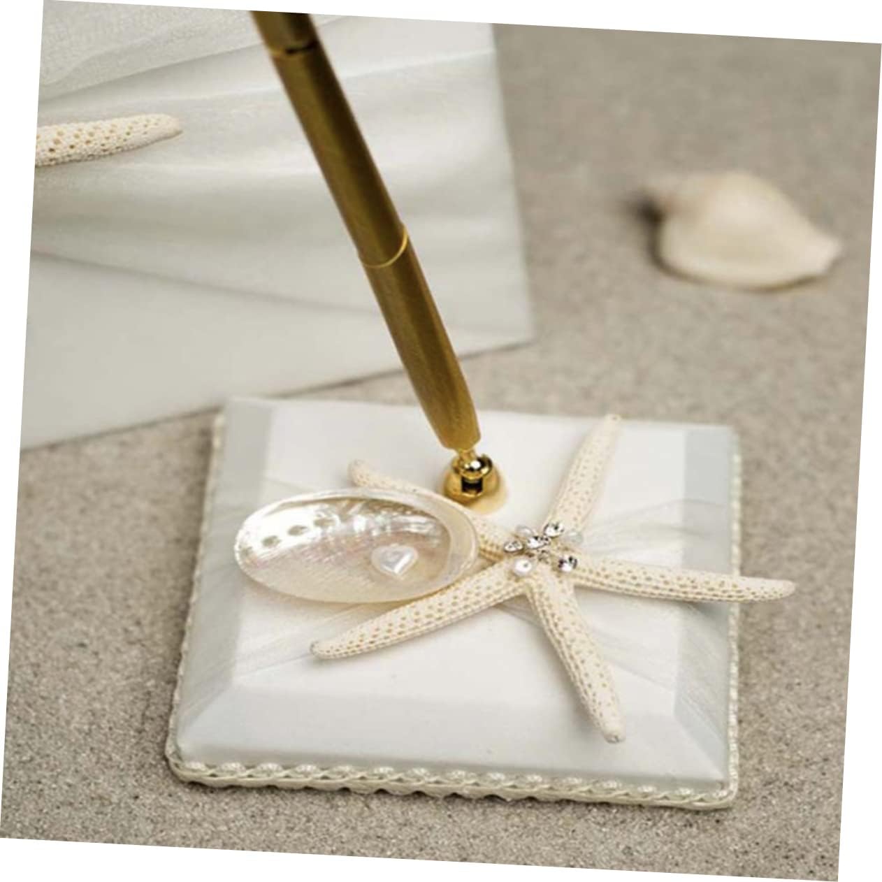 SOLUSTRE Sign-in Book Small Shower Guestbook Bridal Pen Wedding Unique Shell Reception Rustic Beach Alternative Holder Present Guest Book Attendance Book Sign in Book White Wooden