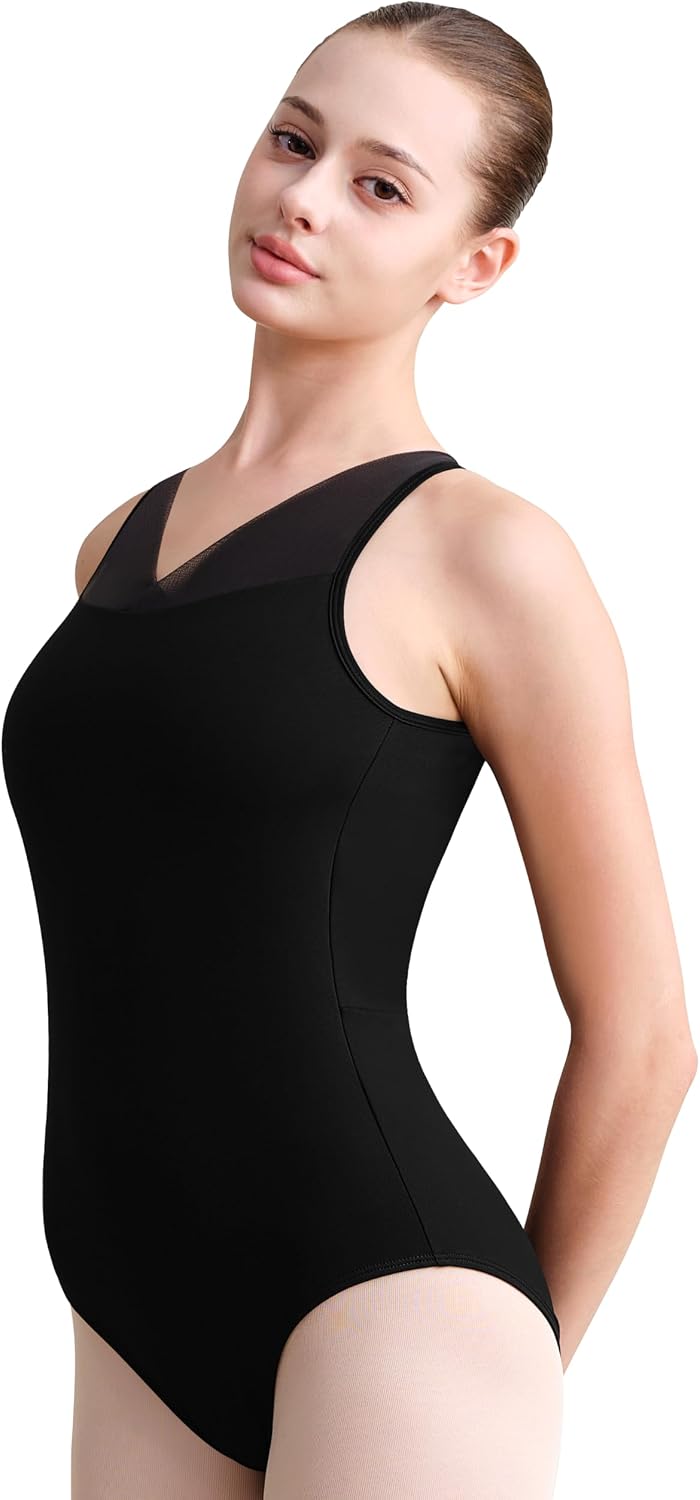 MOLLDAN Dance Leotard for Women Camisole Ballet Wear,Double Straps with Mesh Back,Chest Padded