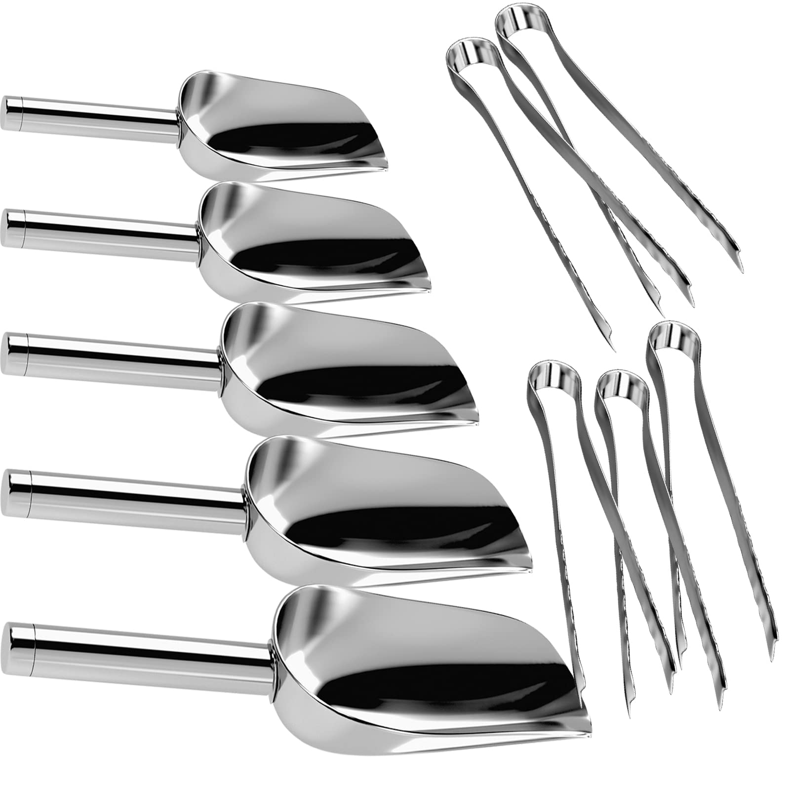 5 x Sweet Scoops & 5 x Ice Tongs Sets for Buffet Parties Sweet Candy Bar Wedding Kitchen Stainless Set