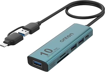 USB C USB A HUB, USB 3.2 GEN 2 10G Speed, USB A/USB C to USB A Adapter.with 3 USB A Ports10G and UHS-II SD/TF Ports, USB C UHS-II SD Card Reader Compatible with SD/SDHC/SDXC/Micro SD