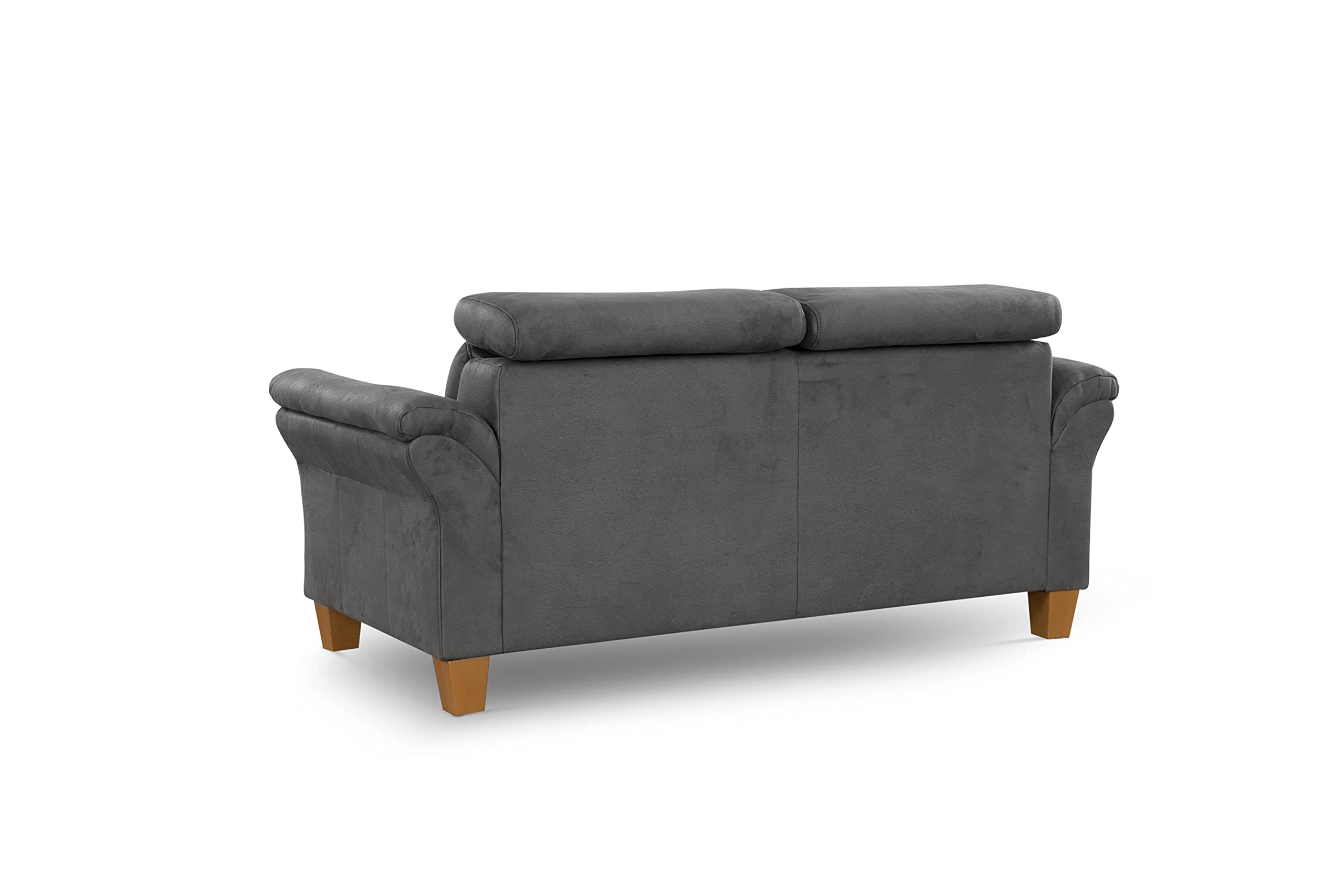 Cavadore 3-Sitzer-Sofa Ammerland / 3er-Couch im Landhausstil mit Federkern + verstellbaren Kopfstützen / 186 x 84 x 93 / Wildlederoptik, Grau