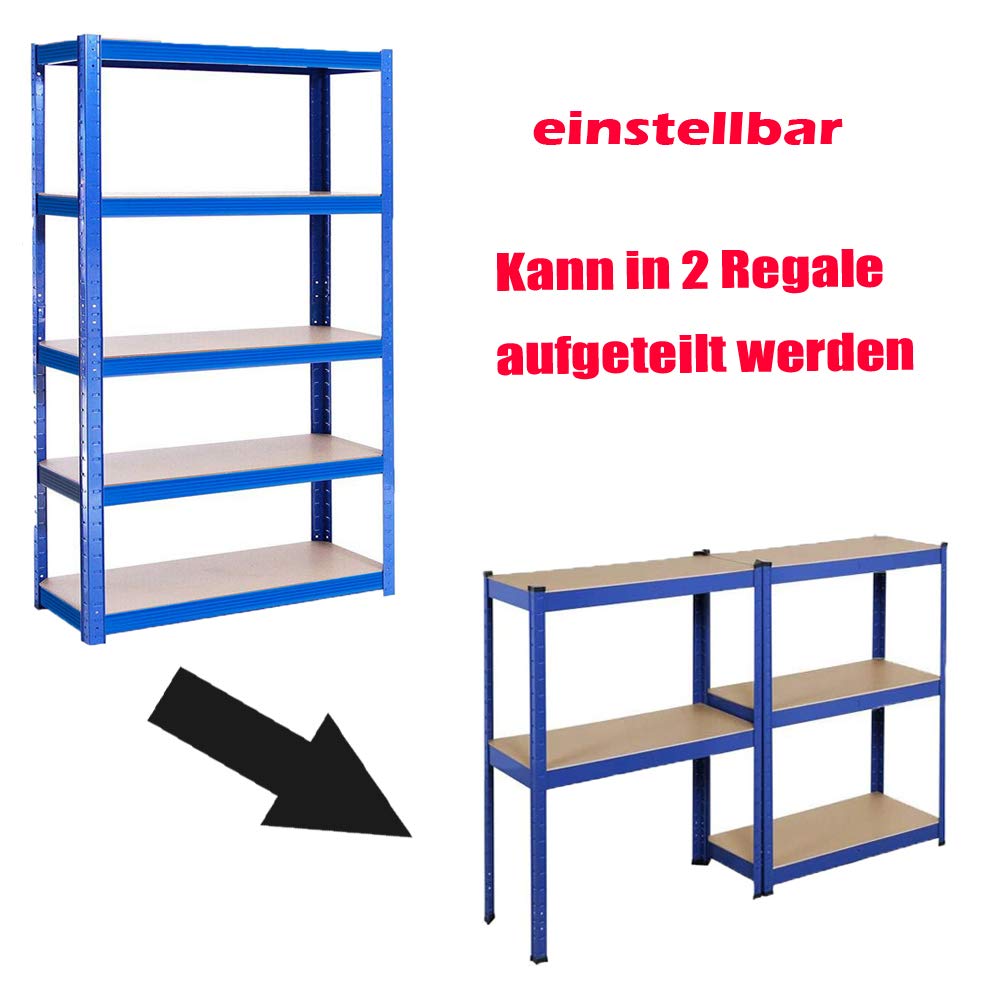 Scaffalatura per carichi pesanti 200 x 100 x 50 cm (altezza x larghezza x profondità), portata fino a 175 kg per ripiano. Utilizzabile come scaffale da cantina, da magazzino, da officina o garage,
