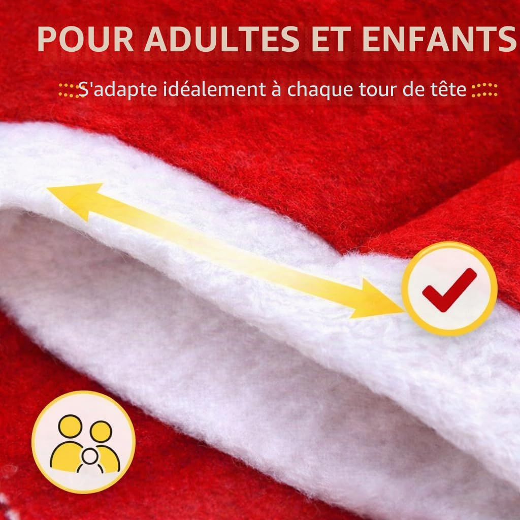 Lot de 2 bonnets de Noël rouges - Taille unisexe - Bonnet de Père Noël rouge - Pour Noël, fête de Noël et marché de Noël - Adultes et enfants
