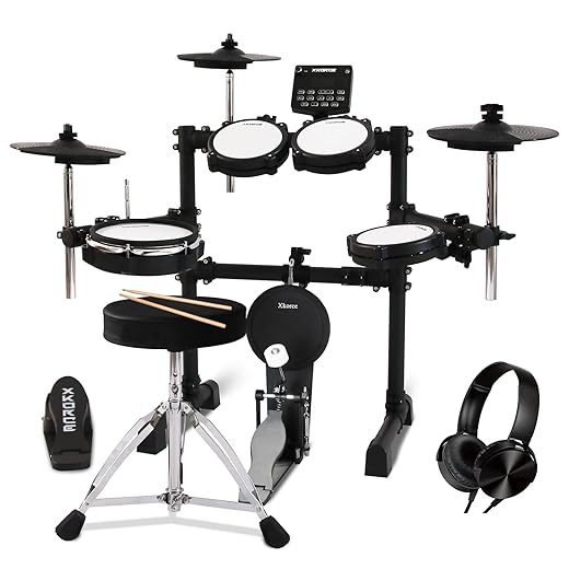 Electronic Drum Set Electric Drum Kit with 4 Quiet Mesh Pads and 6" Kick Drum, 360 Sounds, Headphones, Sticks, Dual Bluetooth function, Suit for Beginner