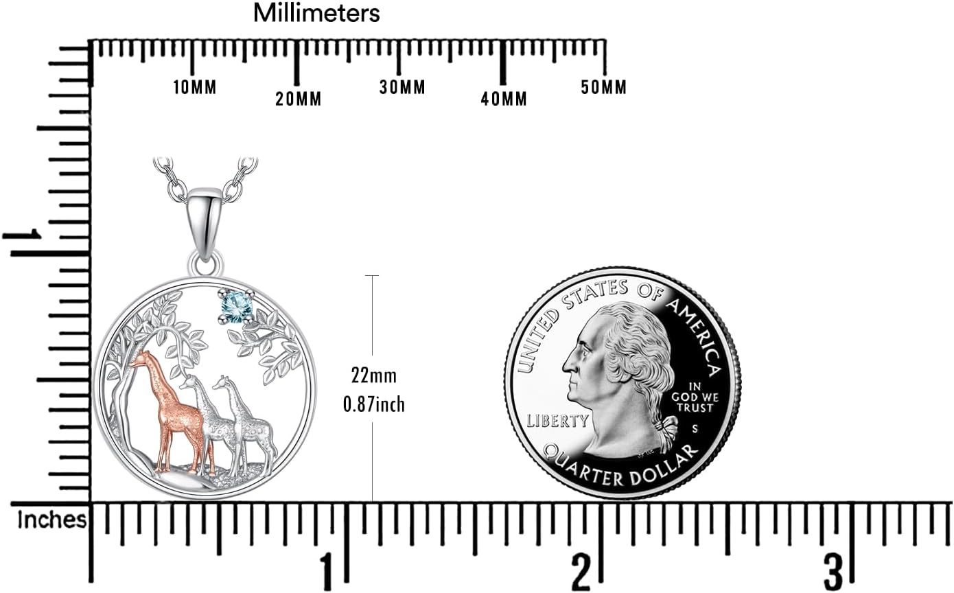 KINGWHYTE Giraffe Necklace Gifts for Women 925 Sterling Silver Three Giraffe Family Tree Pendant Birthstone Jewelry Birthday Gift for Her - Image 6