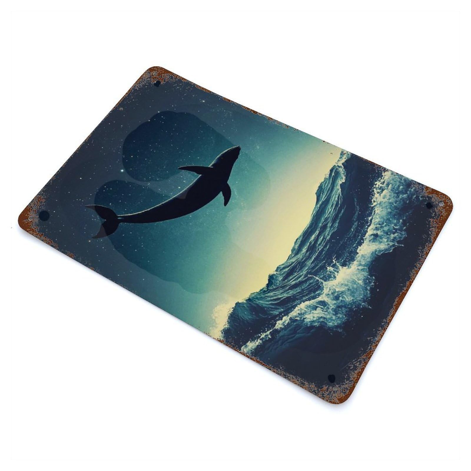 Whale in The Starry Sky Rustic Tin Plaque 11.8"x7.9", Industrial Home Decor for Pub, Kitchen And Man Cave Decor