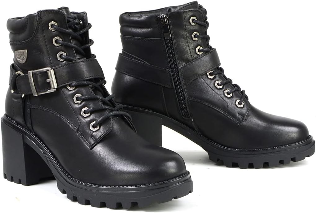 Milwaukee Leather MBL9316 Women's Black Leather Lace-Up Motorcycle Biker Riding Boot with Harness Ring - 9