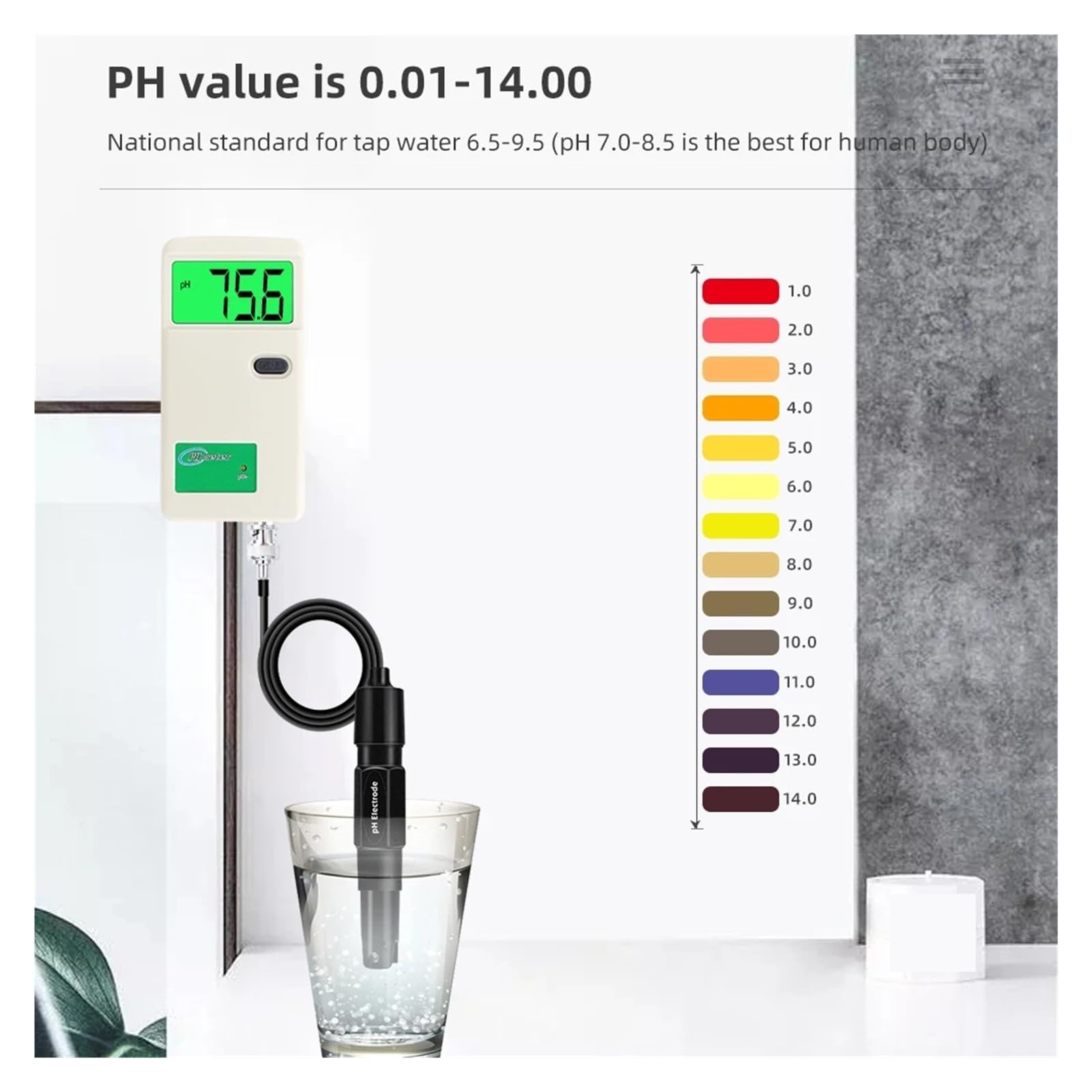 Medidor de pH con pantalla digital, comprobador calidad del agua, electrodo 0-14, analizador profesional, Resistencia a la corrosión