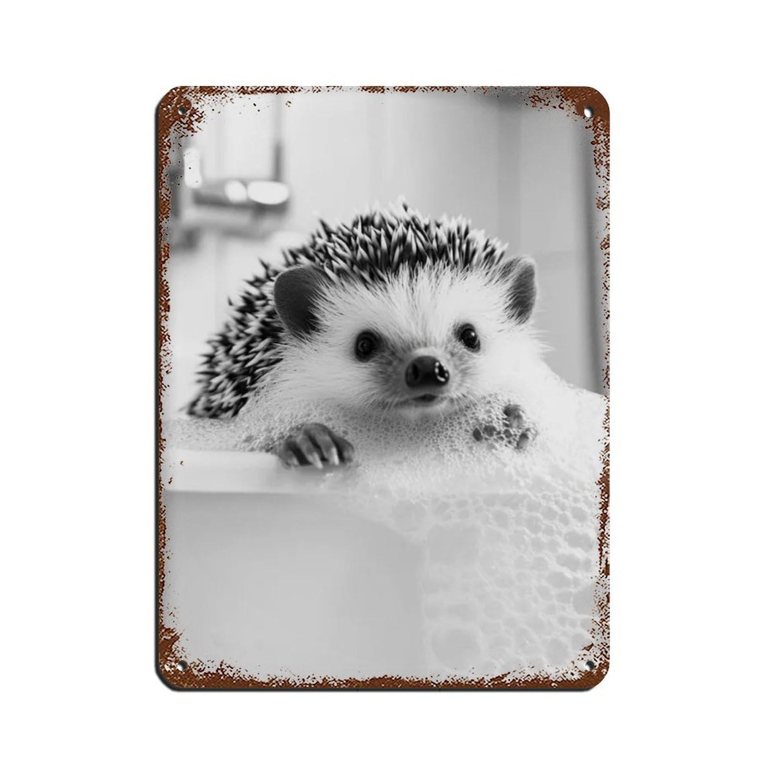 Hedgehog in The Bathtub, Funny Bathroom Art Tin Sign Vintage Metal Pub Club Cafe Bar Home Wall Art Decoration Poster Retro 12x16inch(30x40cm)