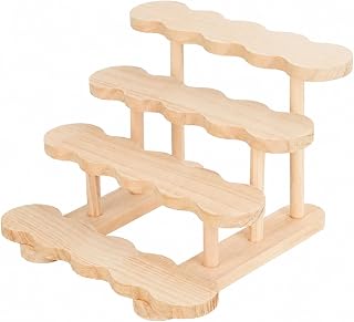 SM SunniMix Solid Wood Desktop Display Rack Multipurpose Tabletop Display Shelf Space-Saving Wooden Countertop Organizer for Home Office, Bedroom, 4-Tier Wave
