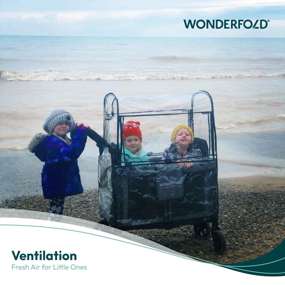 WONDERFOLD Regenschutz für Kinderwagen aus leichtem, transparentem Blatt mit kleinen Belüftungslöchern und Klettverschluss für einfachen Zugang (W2 OG)
