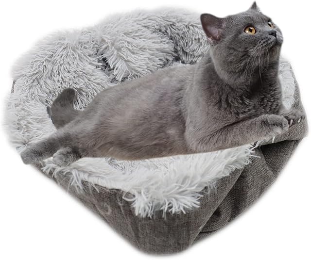 Pet Bed for Indoor Cats, Self Warming Pet Bed Function 2 in 1 Foldable Convertible Plush Soft Blanket Cat Bed Warm Cat Cushion Bed for Small Dogs and Cats, Machine Washable