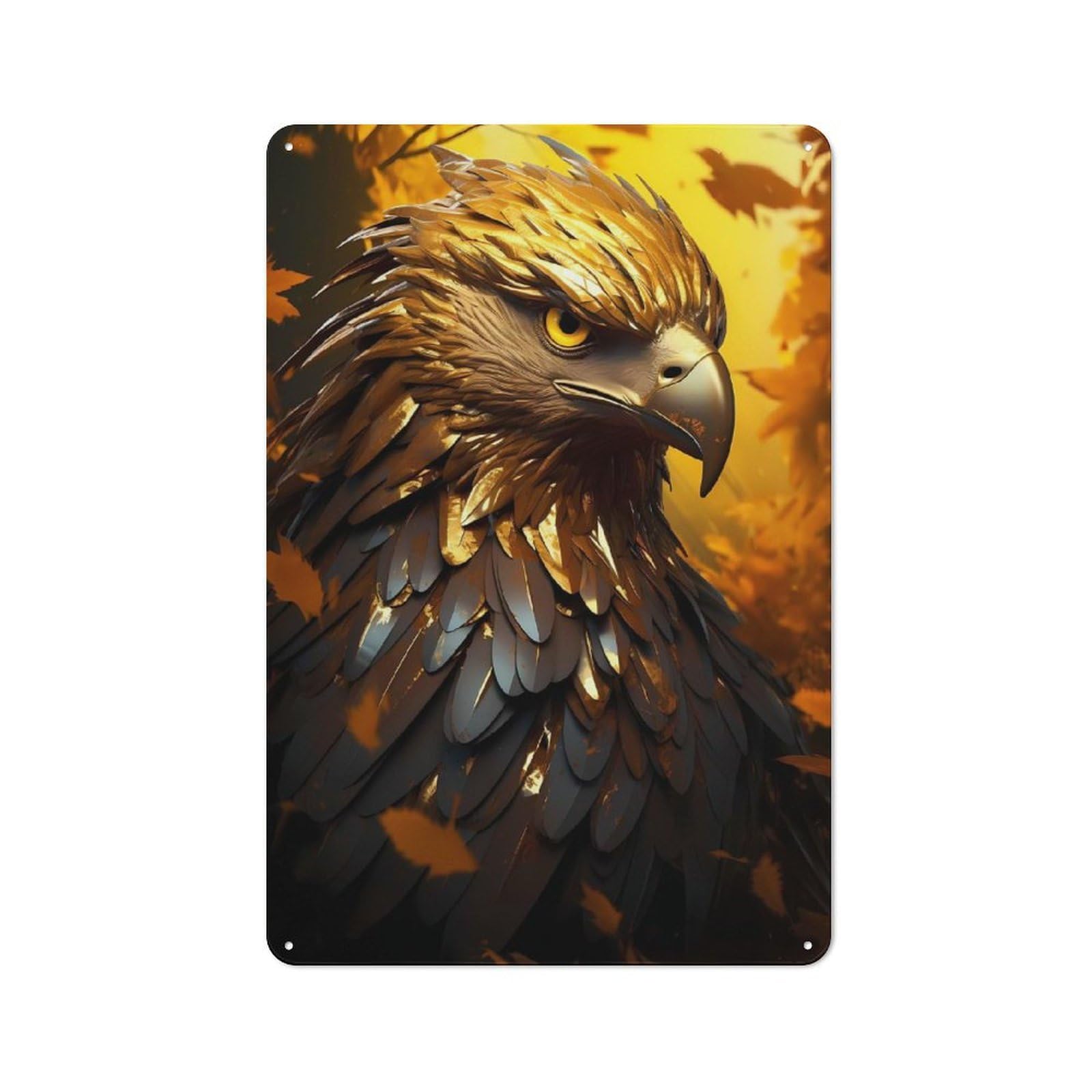 Junmoney Golden Eagle Bird Head Tin Wall Plaque 30X20cm With For Pub Or Café, With Clear Vintage Wall Decor Character