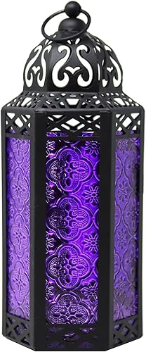 VELA LANTERNS Farol portavelas decorativo, marroquí, gótico, morado, de 10.5 pulgadas, para mesa o colgar, decoración de Ramadán, decoración