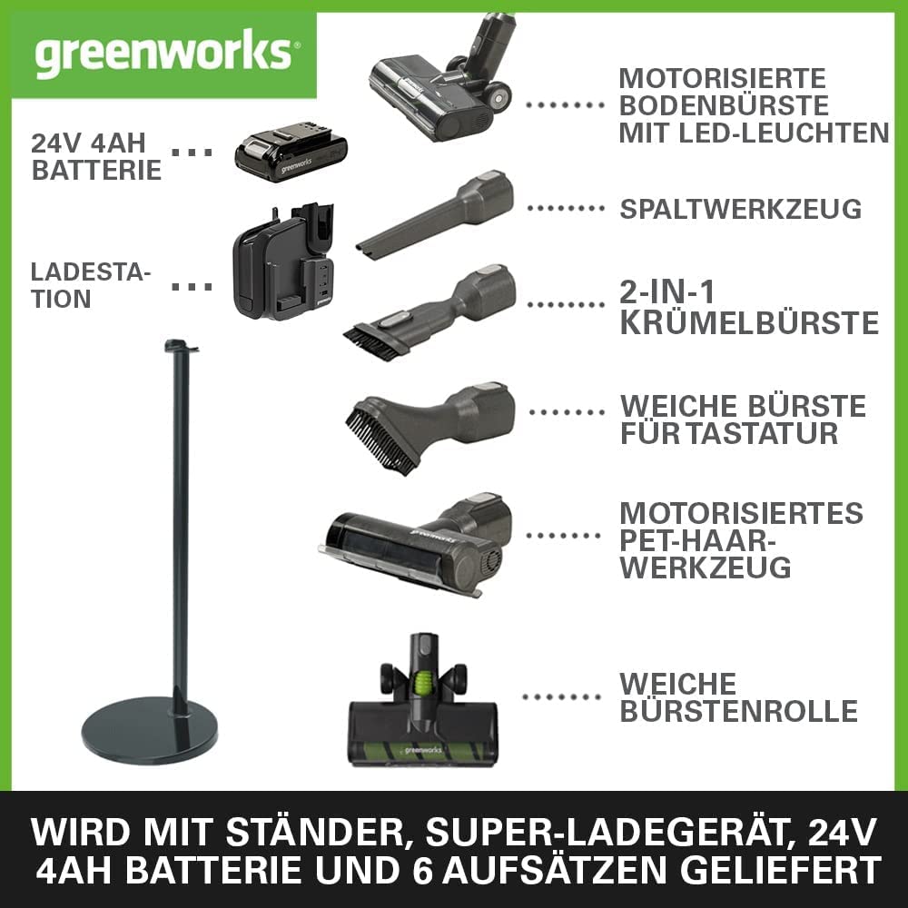 Greenworks Akku-Staubsauger - Leicht & Leistungsstark Mit HEPA-Filter Und Tierhaar-Aufsatz