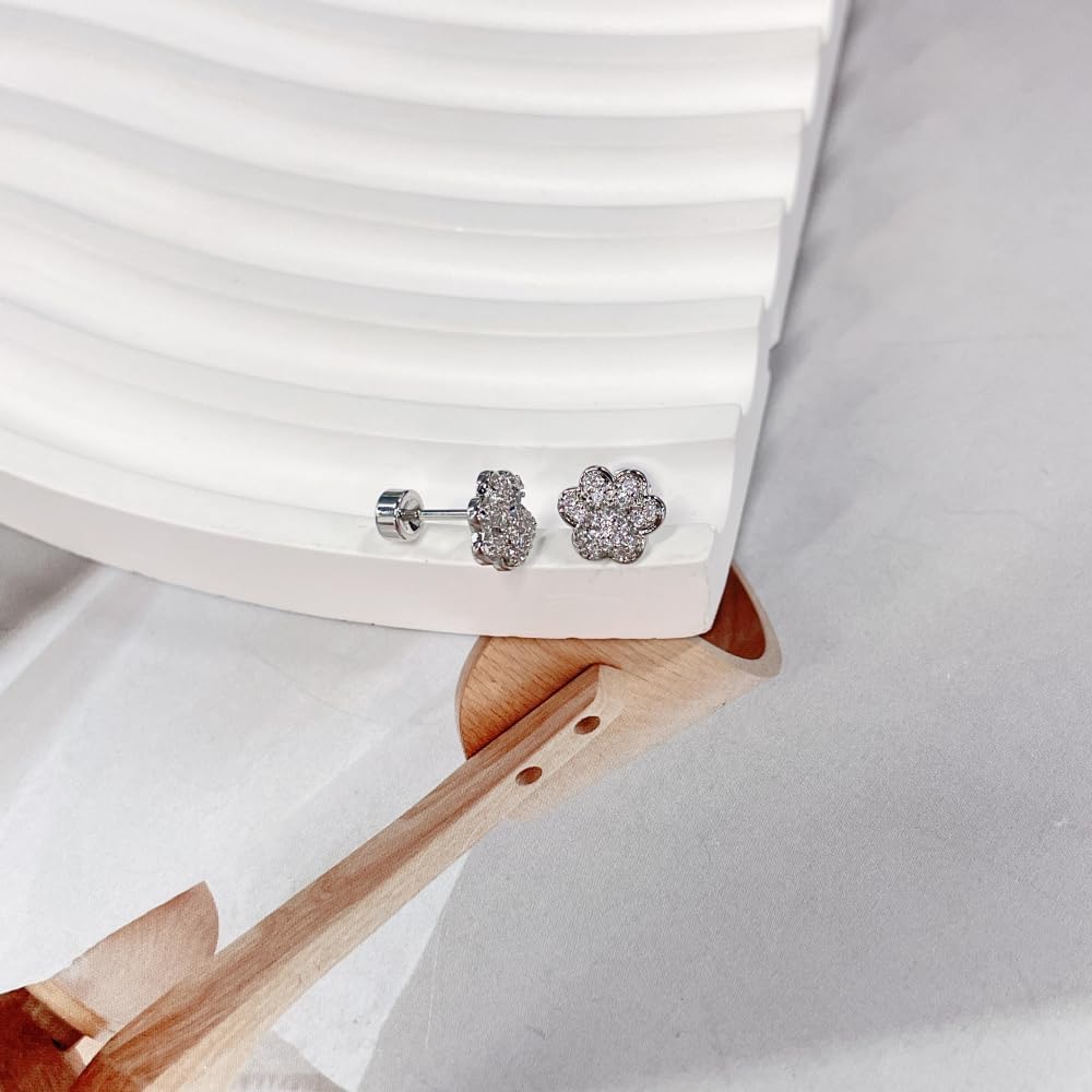 Cute 20g Paw Dog Cat Print Simulated CZ Screw Flat Back Small Stud Earrings for Women Simple Stainless Steel Silver-tone Animal Cartilage Sleeper Little Studs Fashion Jewelry - Image 3