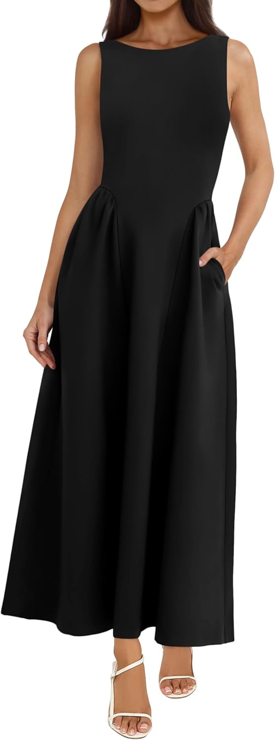 PRETTYGARDEN Summer Sleeveless Maxi Dresses for Women 2026 Elegant Classy A Line Tank Formal Midi Long Wedding Guest Dress