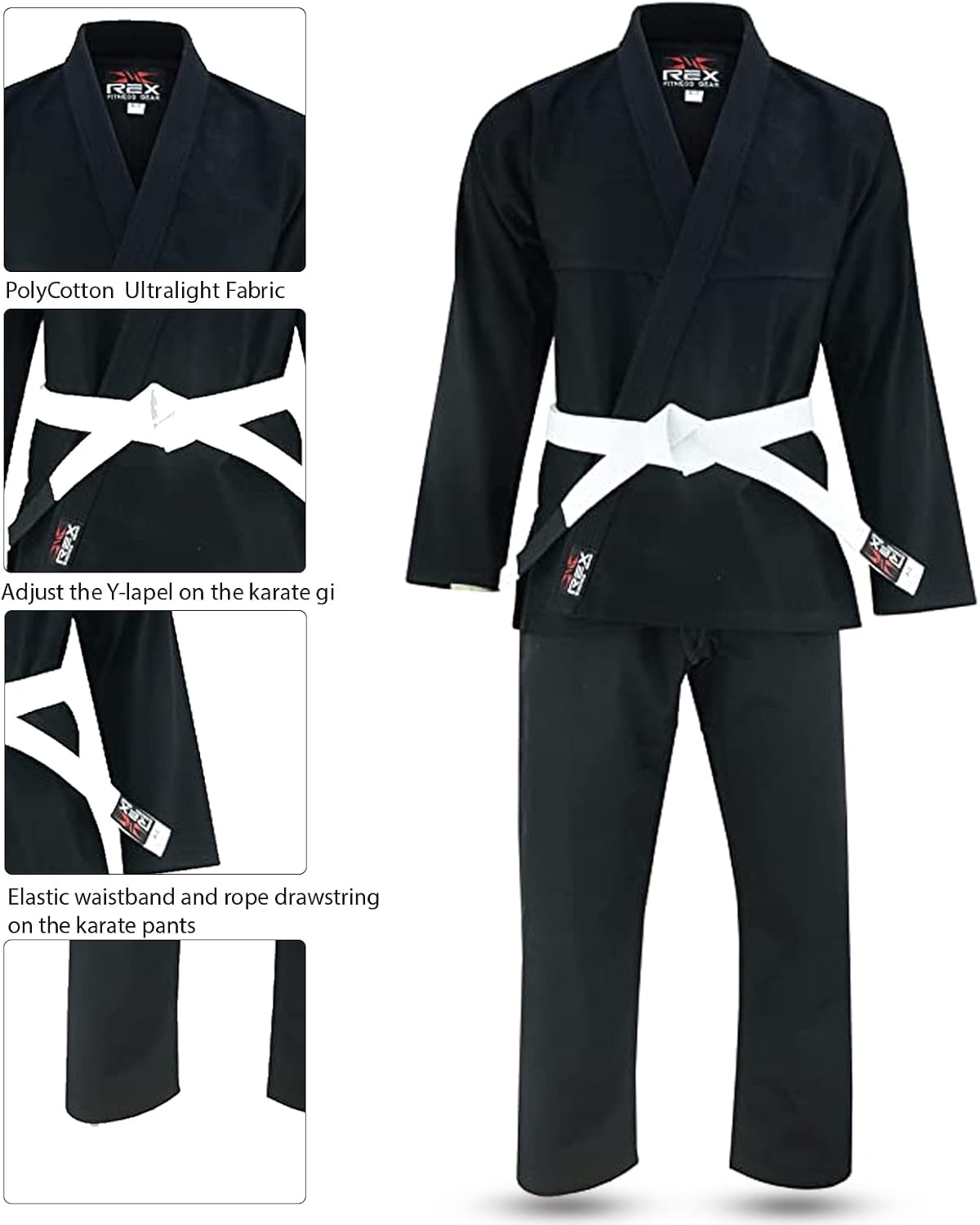 Rex Sports Karate Suit GI Aikido Training Lightweight for Kids & Adults Martial Arts Uniform with Belt