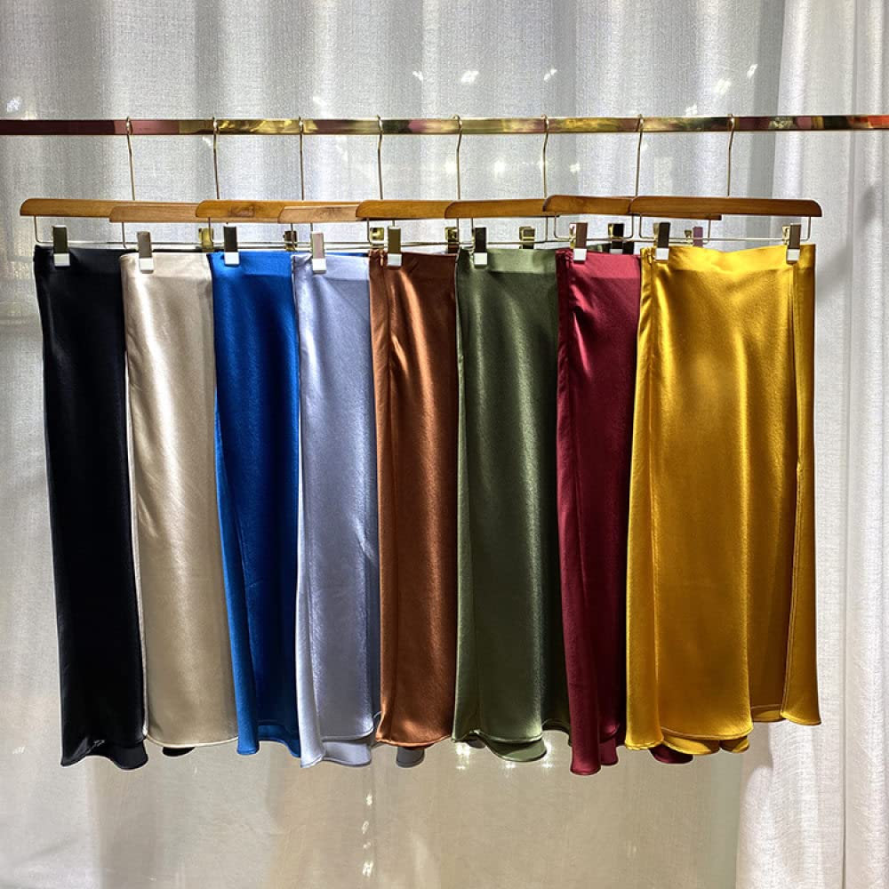 OZEO Röcke Damen,Midiröcke Aus Glattem Satin Für Damen, Olivgrüner Seitenschlitz, Hohe Taille, Hüftwickelrock, Elegante A-Linie, Cocktailparty, Geschäftsbüro, Lange Röcke Für Mädchen, Damen,S