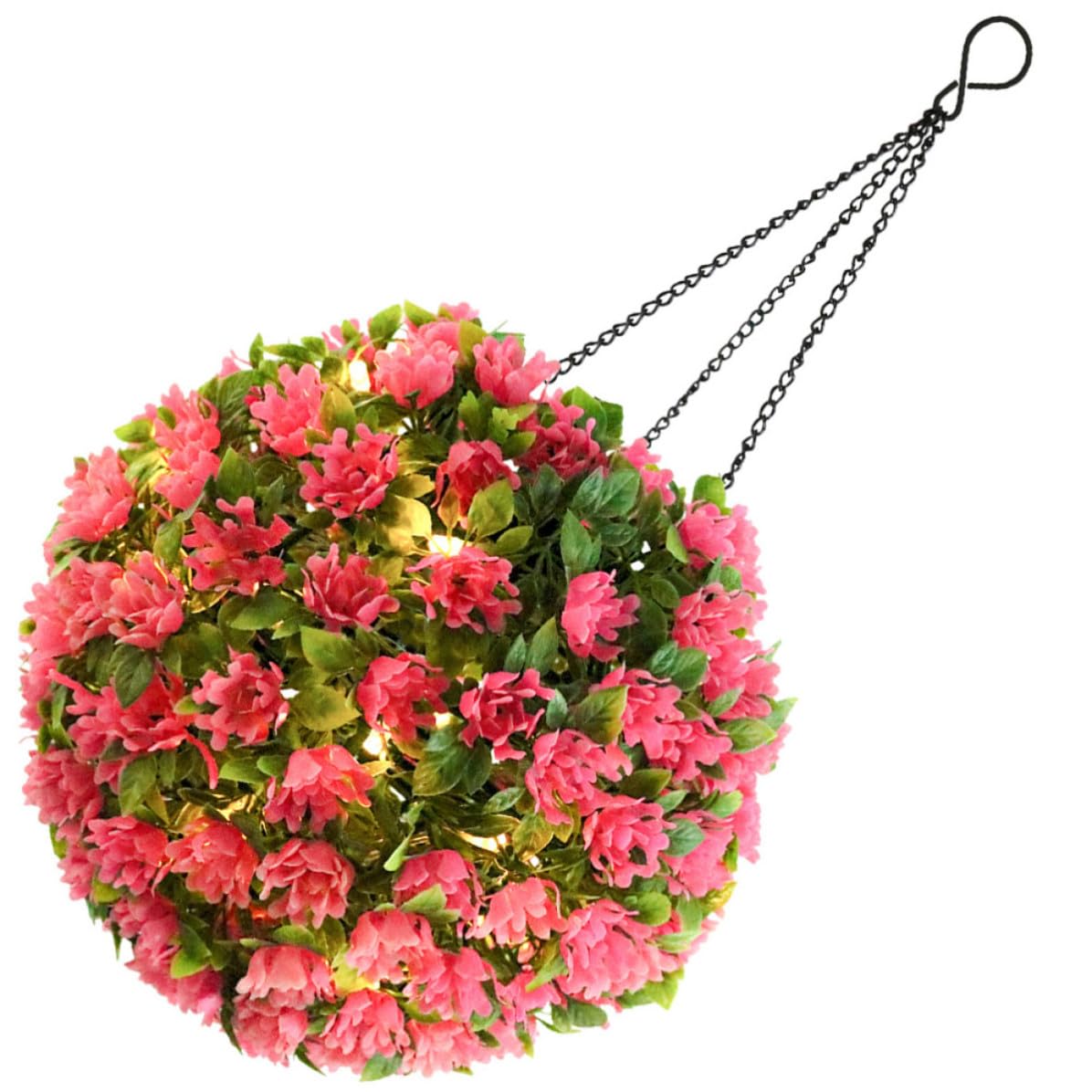 Mikinona Lampada Solare da Giardino a Sospensione Rosa Fiori, Sfera Decorativa in Plastico per Esterno, Luce Continua 6-12 Ore, per Decorazione Giardino e Matrimonio