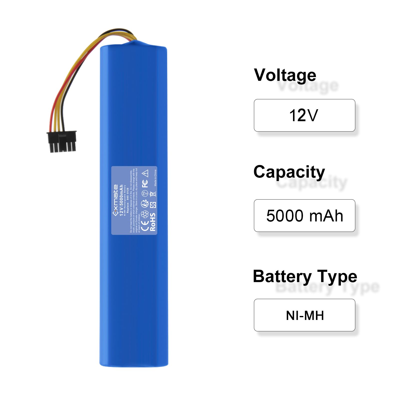 Exmate NI-MH 12V 5000mAh Zastępczy akumulator do Neato BotVac 70, 70e, 75, 80, 85 Robot, Kompatybilne modele akumulatorów 025-0012, 945-0129, NX2000SCx10
