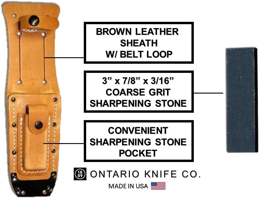 Ontario Knife Company 499 Air Force Survival Knife 5" Sawback Blade with False Top Edge and Blood Grooves, Natural Leather Handle and Sheath - 6150 (Color May Vary) : Fixed Blade Camping Knives : Sports & Outdoors