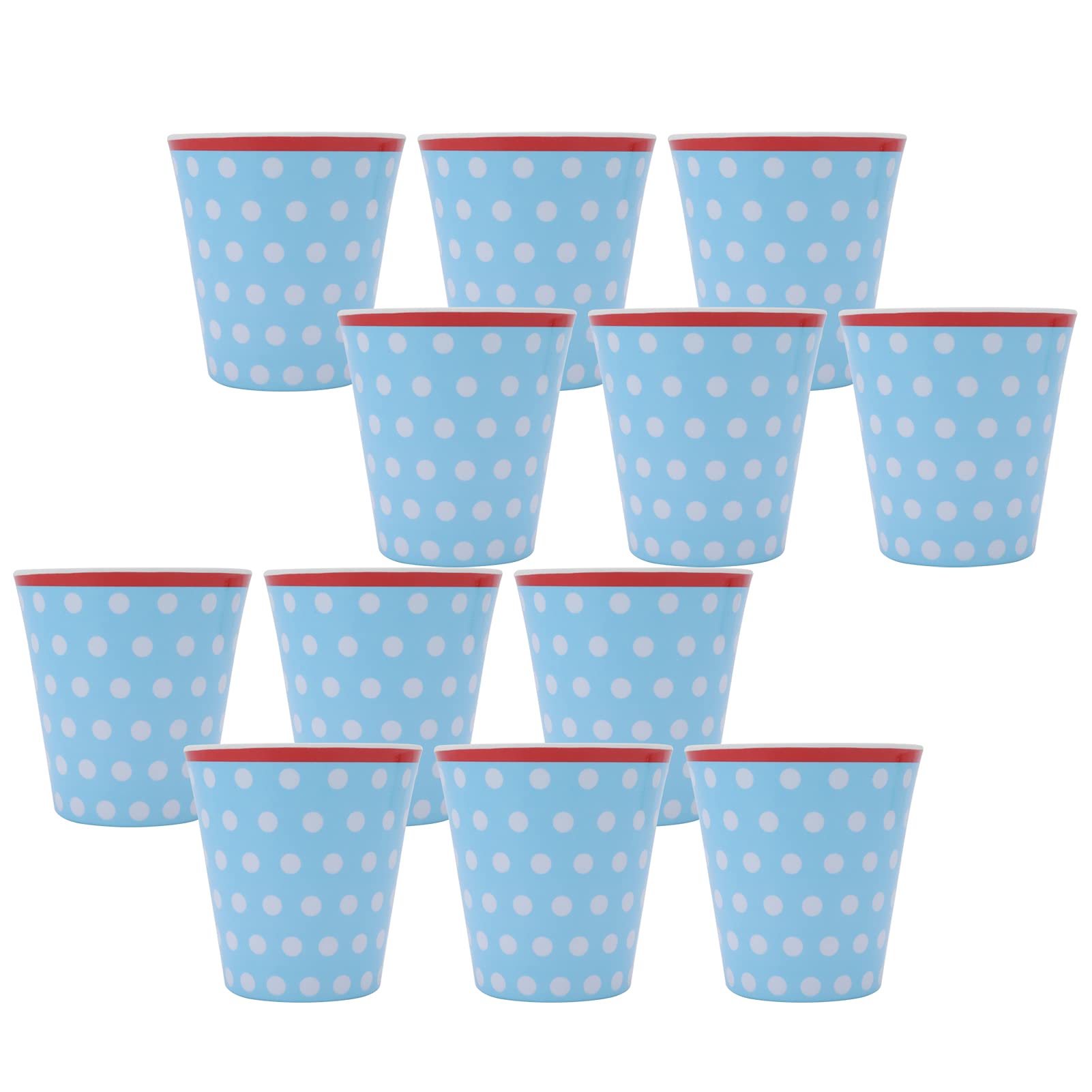 Tazze da acqua con motivo a pois, blu chiaro, tazza per bere in ceramica resistente per la casa e la scuola, 12 pezzi, 8,6 x 9 cm
