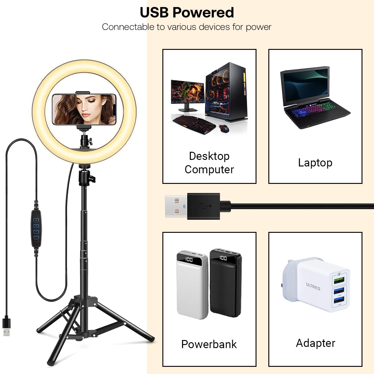 Anillo de luz con trípode y Soporte para teléfono, luz Circular LED Regulable de 10.2 Pulgadas con 3 Modos y 10 de Brillo, Control Remoto Bluetooth para Selfie, Maquillaje, Youtube, Video