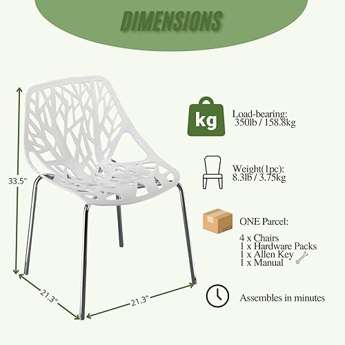 Miniatura 3 de Karl home Juego de 4 sillas de comedor modernas de mediados de siglo, silla de plástico apilable, patrón de tronco de nido de pájaro adecuado para