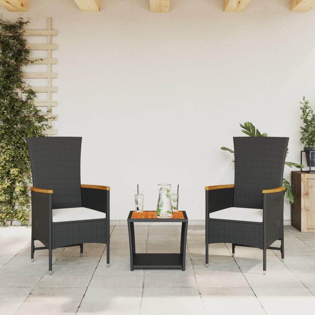 Ensemble à manger de jardin robuste Solivagant 3 pièces avec coussins