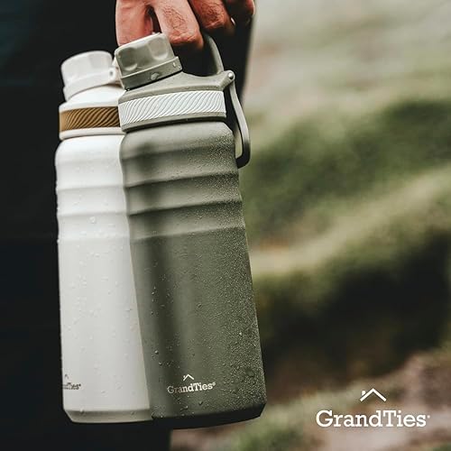Miniatura 8 de GrandTies Botella de agua deportiva de acero inoxidable con 2 tapas, 24 onzas, reutilizable, boca ancha, aislada al vacío, botella de agua fría para